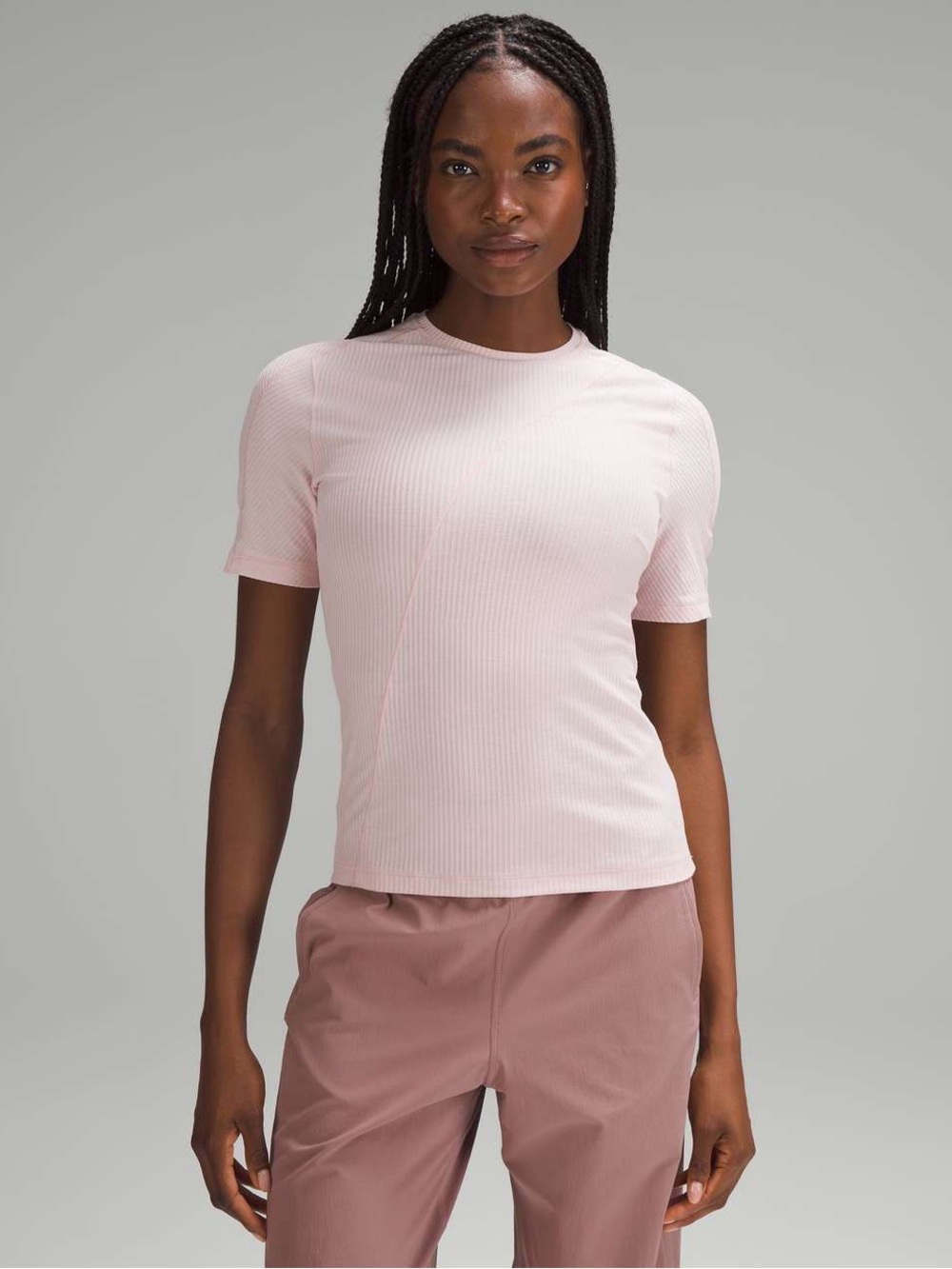 Lululemon asymmetrical ribbed cotton Women's Pink Ribbed Athletic T-Shirt